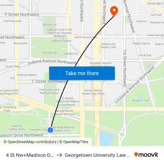 4 St Nw+Madison Dr NW to Georgetown University Law Center map