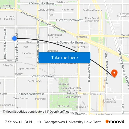 7 St Nw+H St NW to Georgetown University Law Center map