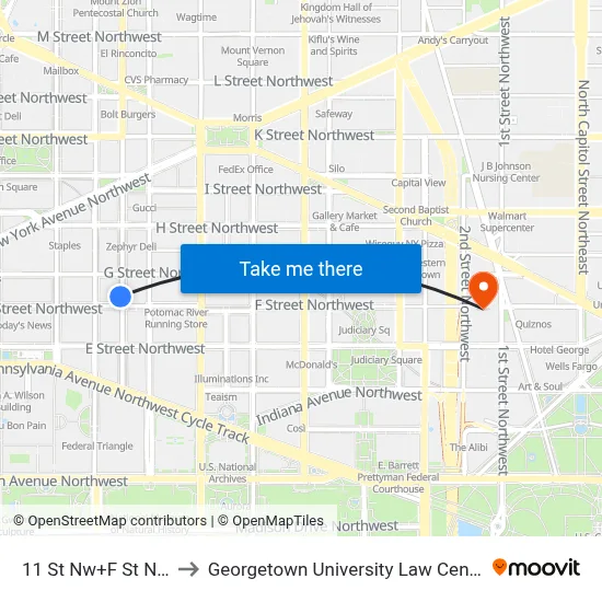 11 St Nw+F St NW to Georgetown University Law Center map