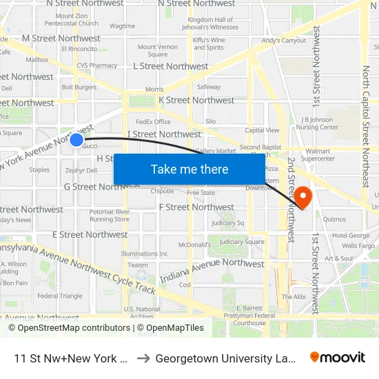 11 St Nw+New York Av NW to Georgetown University Law Center map