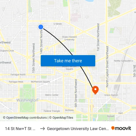 14 St Nw+T St NW to Georgetown University Law Center map