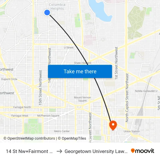 14 St Nw+Fairmont St NW to Georgetown University Law Center map