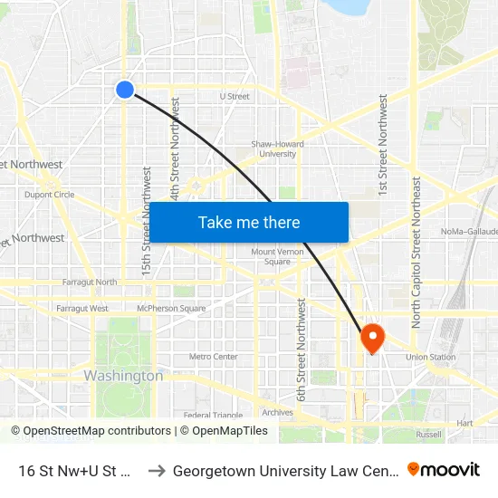 16 St Nw+U St NW to Georgetown University Law Center map