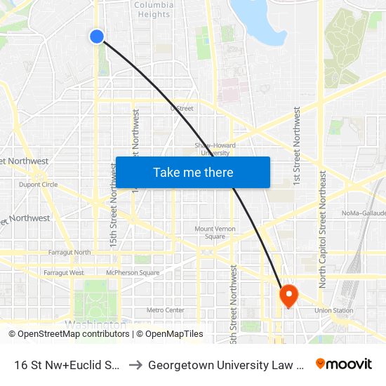 16 St Nw+Euclid St NW to Georgetown University Law Center map