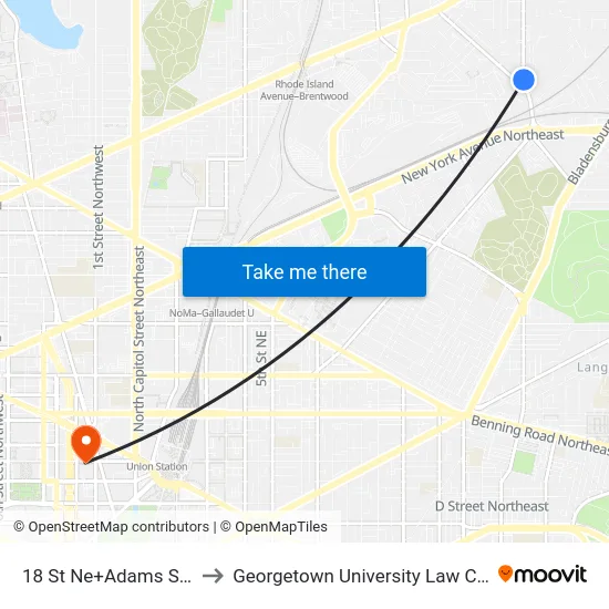 18 St Ne+Adams St NE to Georgetown University Law Center map