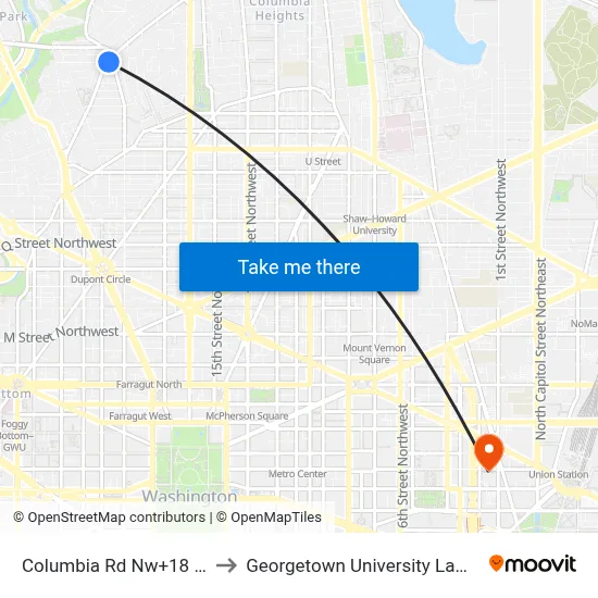 Columbia Rd Nw+18 St NW to Georgetown University Law Center map