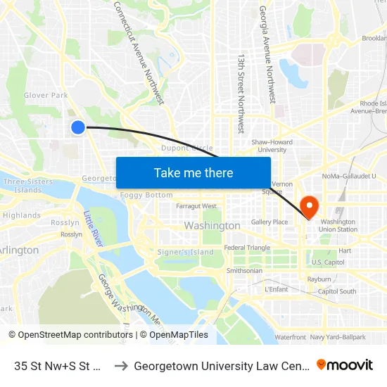 35 St Nw+S St NW to Georgetown University Law Center map