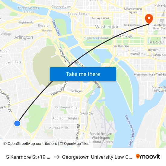 S Kenmore St+19 St S to Georgetown University Law Center map