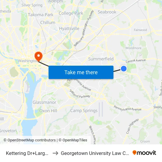 Kettering Dr+Largo Rd to Georgetown University Law Center map