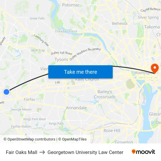 Fair Oaks Mall to Georgetown University Law Center map