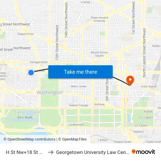 H St Nw+18 St NW to Georgetown University Law Center map