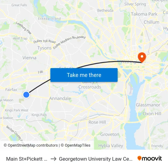 Main St+Pickett Rd to Georgetown University Law Center map