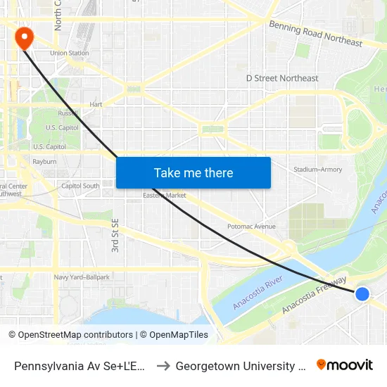 Pennsylvania Av Se+L'Enfant Sq SE to Georgetown University Law Center map
