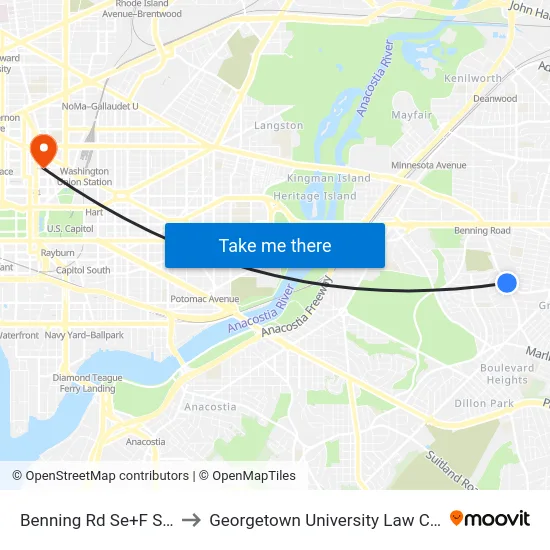 Benning Rd Se+F St SE to Georgetown University Law Center map