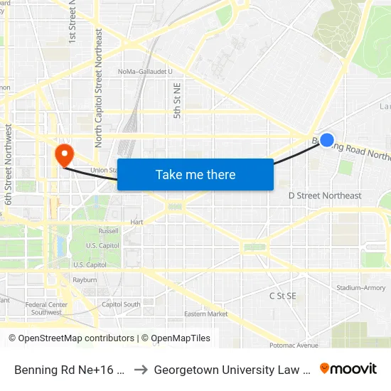 Benning Rd Ne+16 St NE to Georgetown University Law Center map