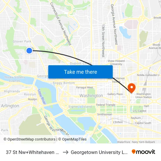 37 St Nw+Whitehaven Pkwy NW to Georgetown University Law Center map
