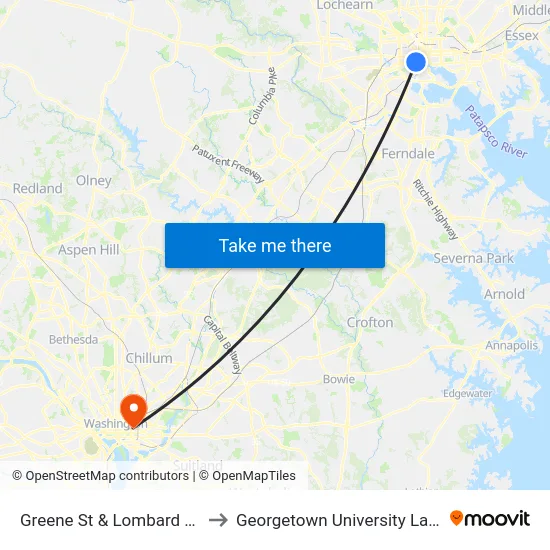 Greene St & Lombard St Sb FS to Georgetown University Law Center map