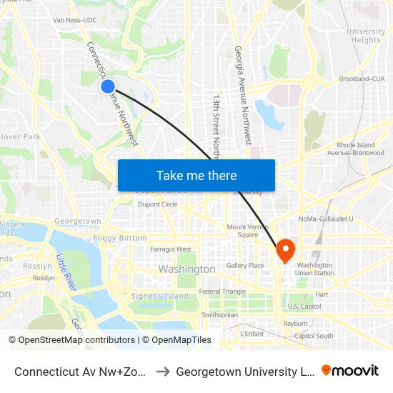 Connecticut Av Nw+Zoo Entrance to Georgetown University Law Center map