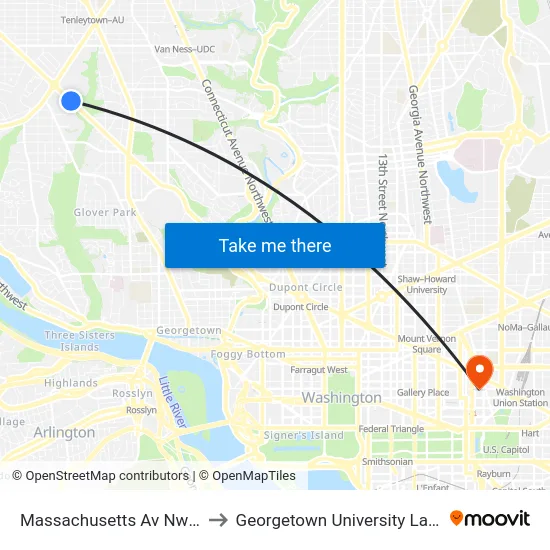 Massachusetts Av Nw+#4201 to Georgetown University Law Center map