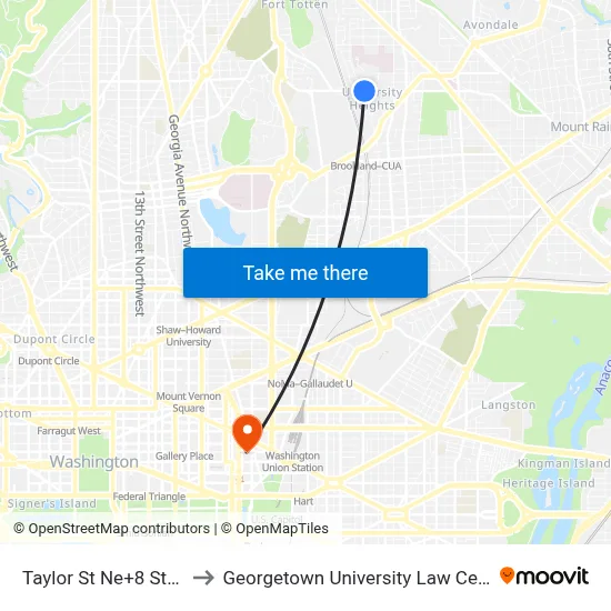 Taylor St Ne+8 St NE to Georgetown University Law Center map