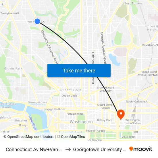 Connecticut Av Nw+Van Ness St NW to Georgetown University Law Center map