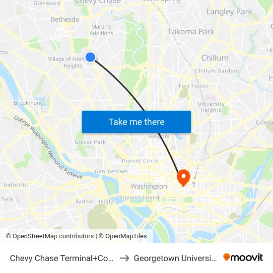 Chevy Chase Terminal+Connecticut Av NW to Georgetown University Law Center map
