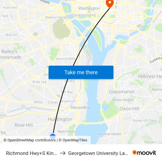 Richmond Hwy+S Kings Hwy to Georgetown University Law Center map