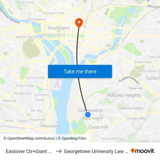 Eastover Ctr+Giant Foods to Georgetown University Law Center map