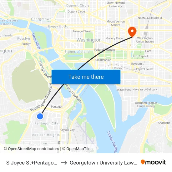 S Joyce St+Pentagon Row to Georgetown University Law Center map