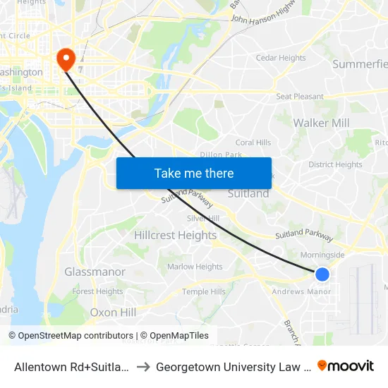 Allentown Rd+Suitland Rd to Georgetown University Law Center map