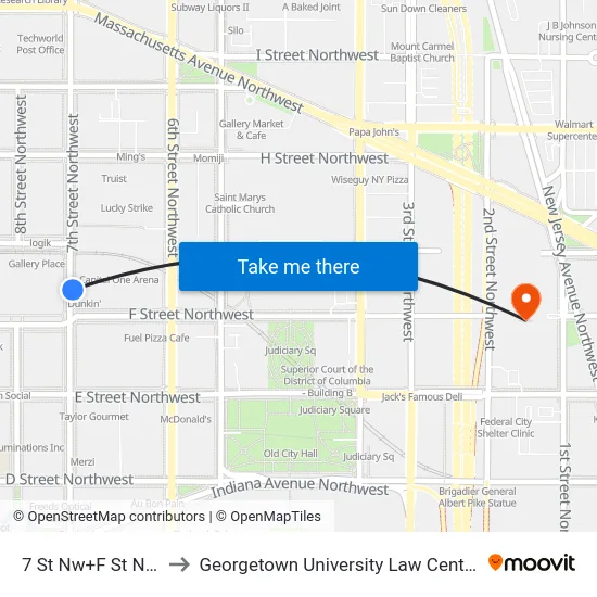 7 St Nw+F St NW to Georgetown University Law Center map