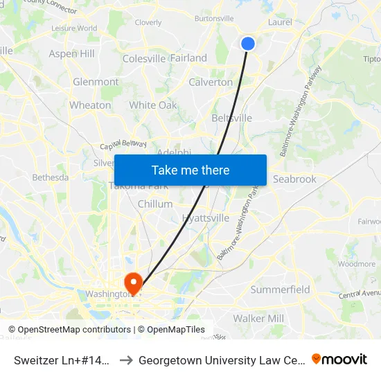 Sweitzer Ln+#14601 to Georgetown University Law Center map