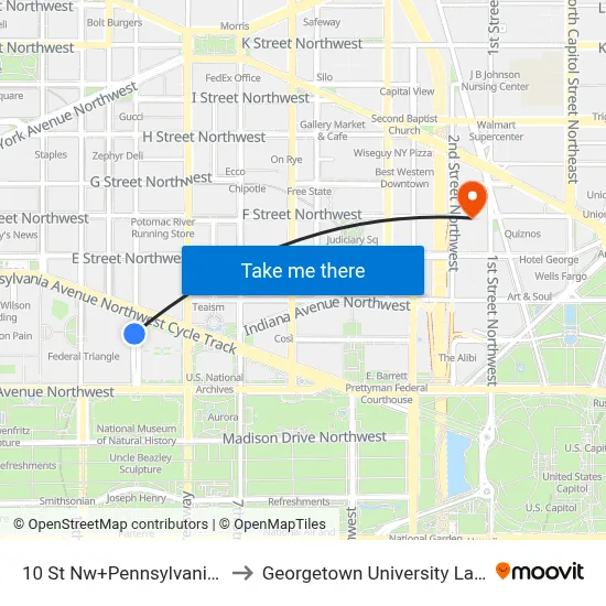 10 St Nw+Pennsylvania Av NW to Georgetown University Law Center map