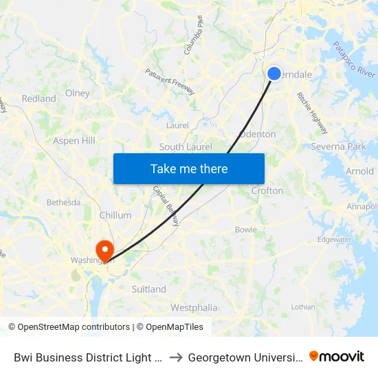 Bwi Business District Light Rail Station Bay 1 to Georgetown University Law Center map