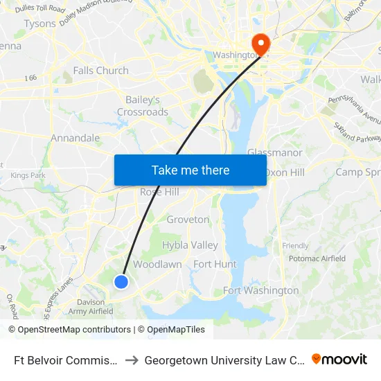 Ft Belvoir Commissary to Georgetown University Law Center map