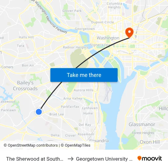 The Sherwood at Southern Towers to Georgetown University Law Center map