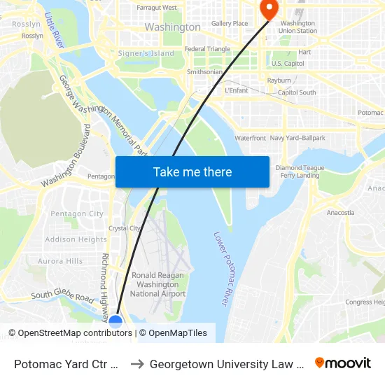 Potomac Yard Ctr North to Georgetown University Law Center map