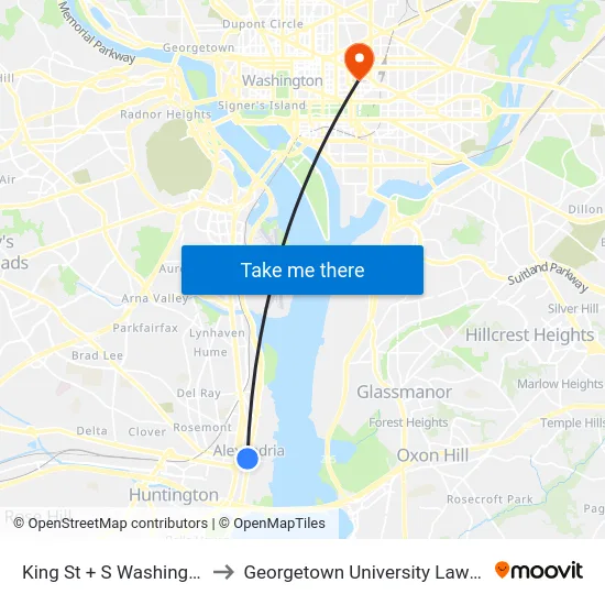 King St + S Washington St to Georgetown University Law Center map