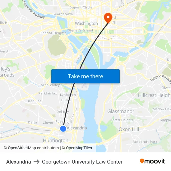 Alexandria to Georgetown University Law Center map