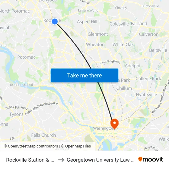 Rockville Station  & Bay B to Georgetown University Law Center map