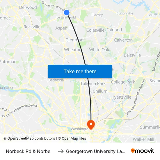 Norbeck Rd & Norbeck Blvd to Georgetown University Law Center map