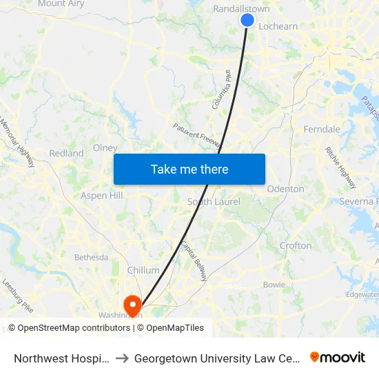 Northwest Hospital to Georgetown University Law Center map