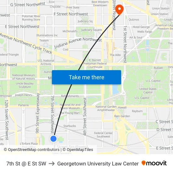 7th St @ E St SW to Georgetown University Law Center map