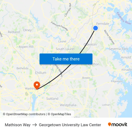Mathison Way to Georgetown University Law Center map
