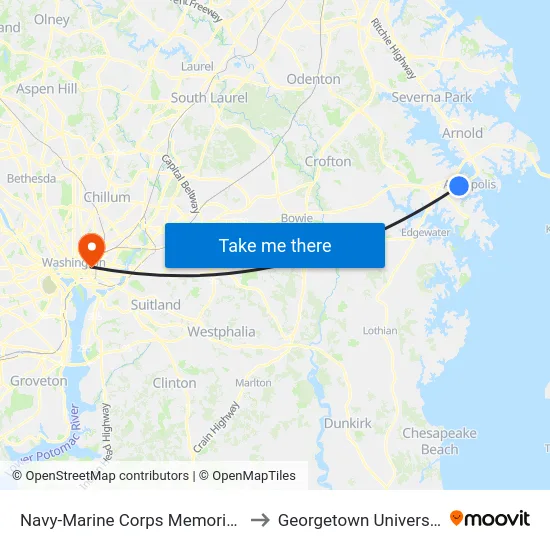 Navy-Marine Corps Memorial Stadium (Stop 1) to Georgetown University Law Center map