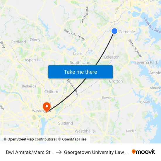 Bwi Amtrak/Marc Station to Georgetown University Law Center map