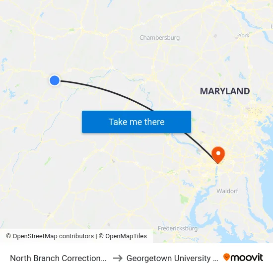 North Branch Correctional Institution to Georgetown University Law Center map
