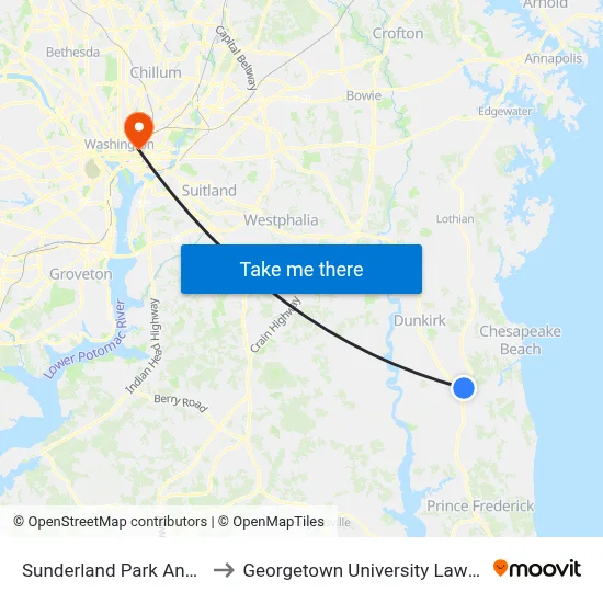 Sunderland Park And Ride to Georgetown University Law Center map