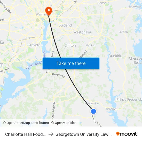 Charlotte Hall Food Lion to Georgetown University Law Center map