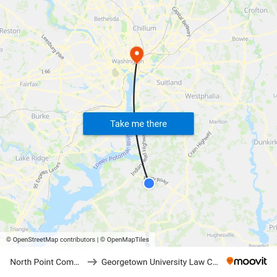 North Point Complex to Georgetown University Law Center map